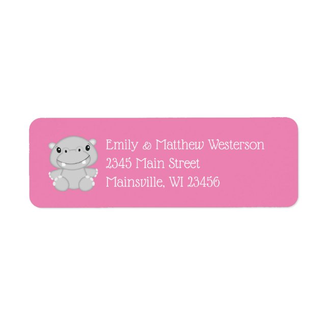 Etiqueta Hippo Baby Shower Pink (Frente)