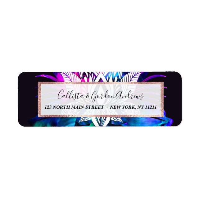 Etiqueta Hipster Retro Tech Verde azulado Purple Lotus Flor (Frente)