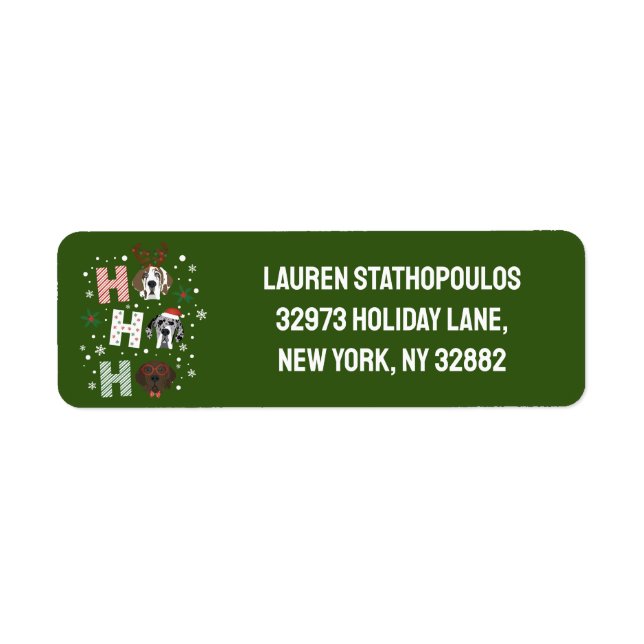 Etiqueta Ho Ho Ho Ho Great Dane Feliz Navidad (Frente)