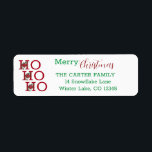 Etiqueta HO HO HO HO Merry Christmas Return Address<br><div class="desc">Las etiquetas de dirección super adorables dicen que HO HO HO en rojo y están adornadas con una flor de vaquilla. También dice Feliz Navidad en tipografía verde y roja. Personalízalo a continuación con tu nombre y dirección para algunas divertidas etiquetas de dirección personalizado para tus tarjetas Navidades.</div>
