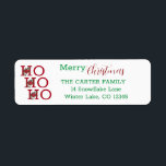 Etiqueta HO HO HO HO Merry Christmas Return Address<br><div class="desc">Las etiquetas de dirección super adorables dicen que HO HO HO en rojo y están adornadas con una flor de vaquilla. También dice Feliz Navidad en tipografía verde y roja. Personalízalo a continuación con tu nombre y dirección para algunas divertidas etiquetas de dirección personalizado para tus tarjetas Navidades.</div>