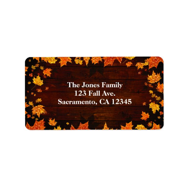 Etiqueta Hojas brillantes de otoño que caen Glam rústico (Frente)