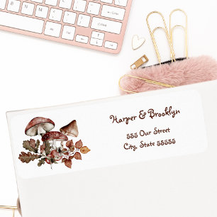 Etiqueta Hojas de otoño y setas bosque rústico 