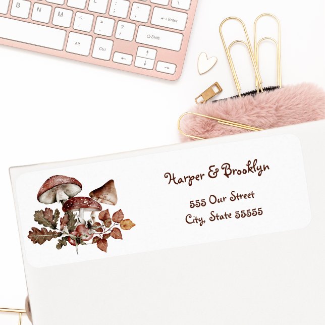 Etiqueta Hojas de otoño y setas bosque rústico  (Subido por el creador)