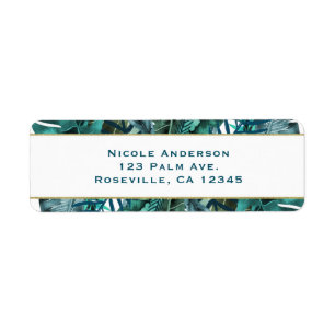 Etiqueta Hojas de Verde Teal Tropicales Elegante Boda Blanc