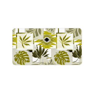 Etiqueta Hojas tropicales y elementos ornamentales.