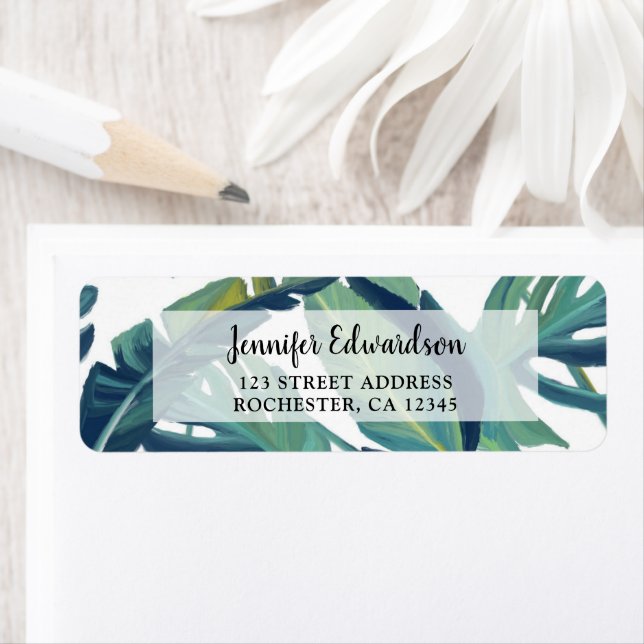 Etiqueta Hojas verdes tropicales pintadas de agua (In situ)