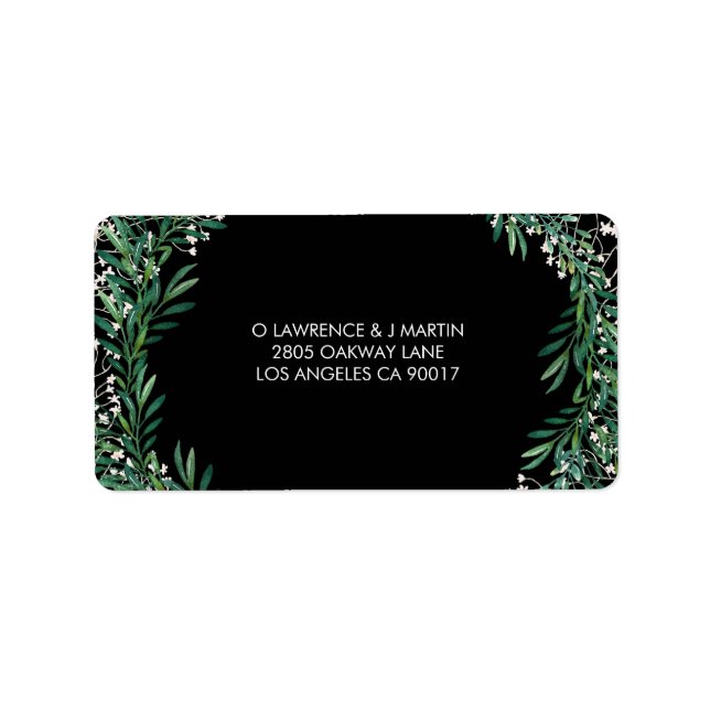 Etiqueta Hojas verdes y flores negras (Frente)