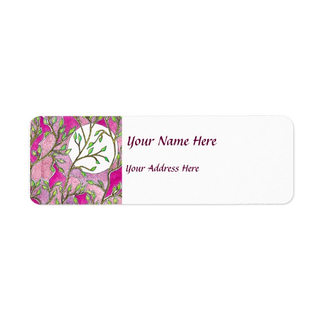 Etiqueta Hojas y luna - acuarelas rosas (Frente)