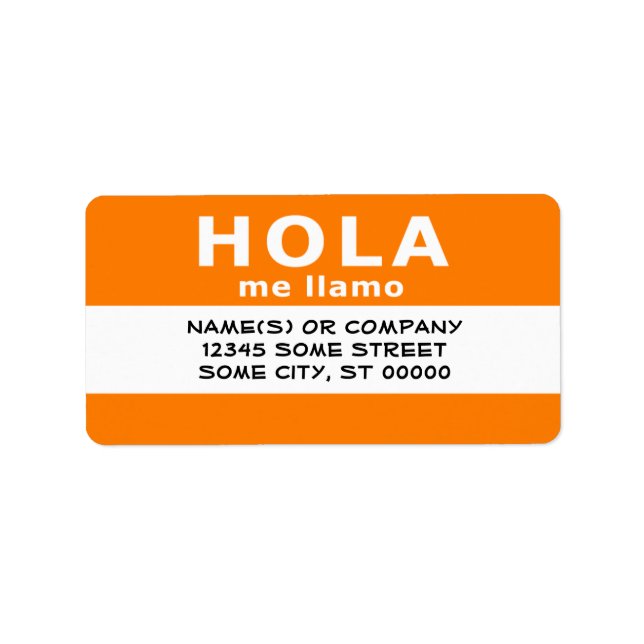 Etiqueta hola me llamo (naranja) (Frente)
