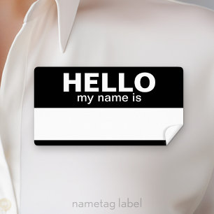 Etiqueta Hola, mi nombre es - negro - área para el nombre d