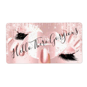 Etiqueta Hola Purpurinas rosados Dris Kiss Lips Nails Makeu