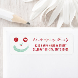 Etiqueta Holiday Peace Love Joy Smioy Face Return Address
