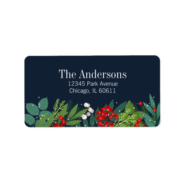 Etiqueta Holly and Greenery Merry Christmas Holiday Address (Frente)