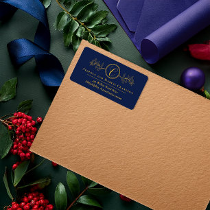 Etiqueta Holly   Berries Faux Gold Monogram Return Address