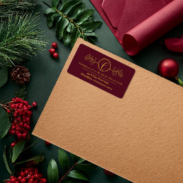 Etiqueta Holly | Berries Faux Gold Monogram Return Address