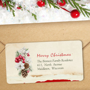 Etiqueta Holly Berries Foliage Pine Cones Return Address