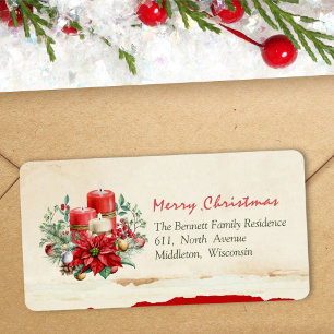 Etiqueta Holly Berries Green Red Poinsettia Return Address