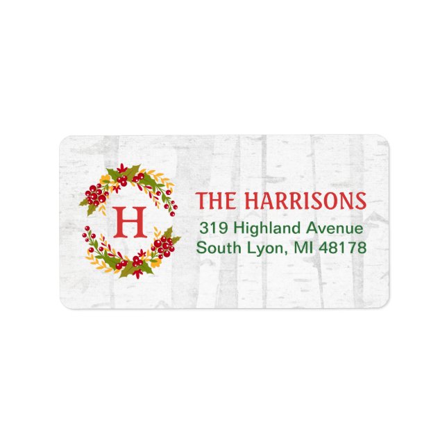 Etiqueta Holly Berries Wreath White Winter Woodland inicial (Frente)