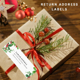 Etiqueta Holly berry Merry Christmas Return address