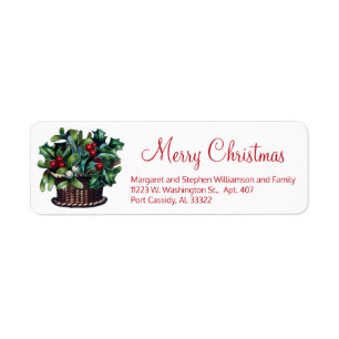 Etiqueta Holly Classic Christmas Greenery Festive Red Green