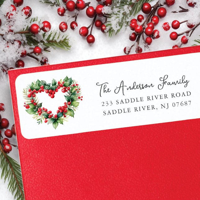 Etiqueta Holly Heart Wreath Holiday (Subido por el creador)