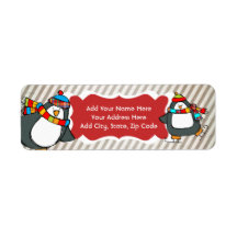 Holly Jolly Skating Pingüins Return Address Labs
