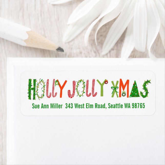 Etiqueta HOLLY JOLLY XMAS Holiday Christmas CUSTOM address (In situ)