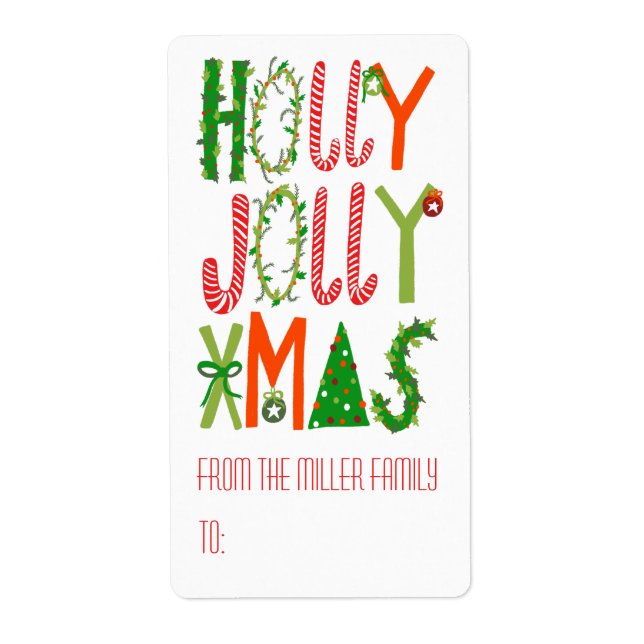 Etiqueta HOLLY JOLLY XMAS PERSONALIZADO Navidades de vacaci (Frente)