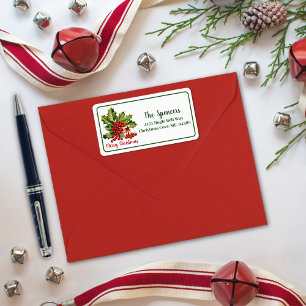 Etiqueta Holly Leaves y Berries regala Feliz Navidad