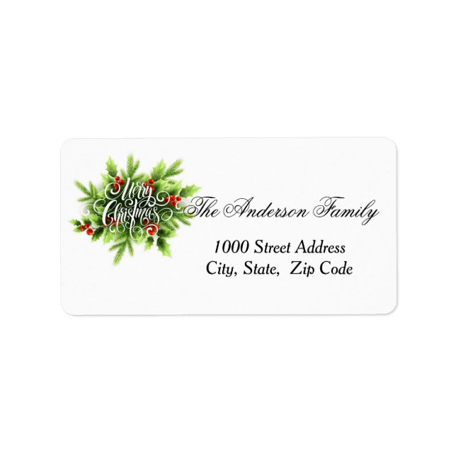 Etiqueta Holly Merry Christmas Address Label (Frente)