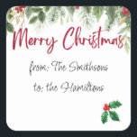 Etiqueta Holly Merry Christmas con nombres editabl<br><div class="desc">Alegre pegatina de Feliz Navidad con nombres editables. Festividades y bayas.</div>