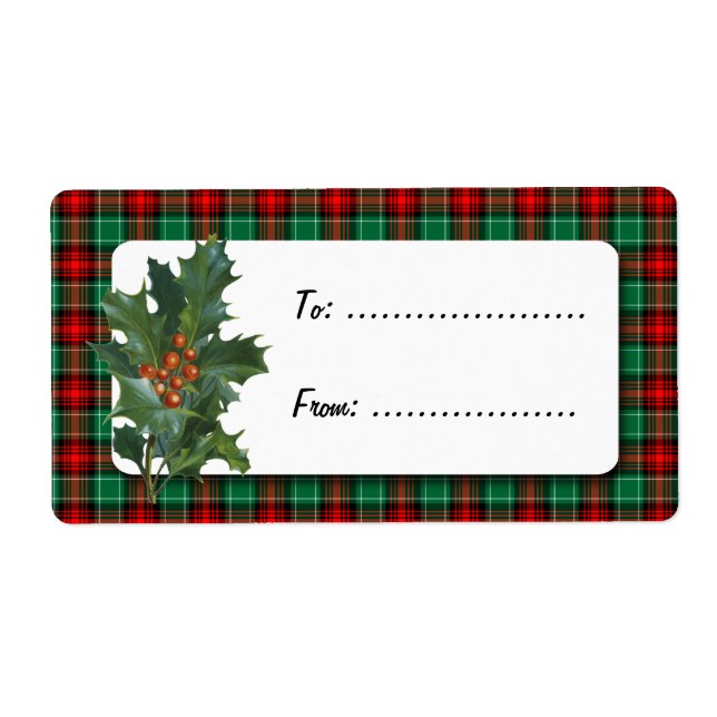 Etiqueta Holly Red Green Plaid Holiday (Frente)