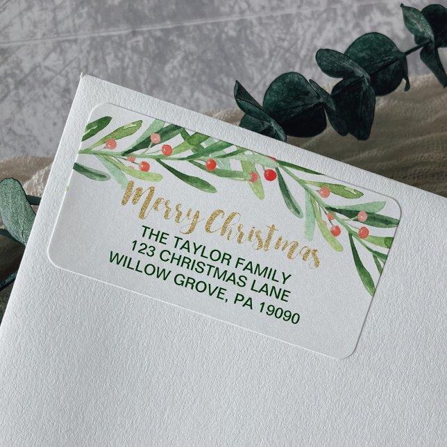 Etiqueta Holly Wreath Merry Christmas (Subido por el creador)
