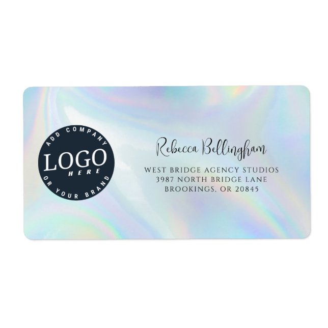 Etiqueta Holographic Company Logo Modern Office Address (Frente)