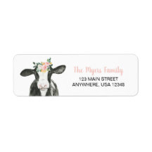 Holy Cow I'm One Pink floral return address Label