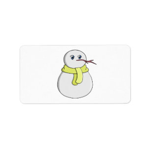 Etiqueta Hombre de nieve usando una bufanda amarilla