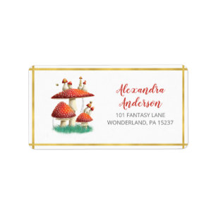 Etiqueta hongos y abejas de Relieve metalizado dorado, dire