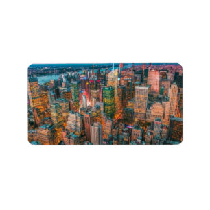 Etiqueta Horizonte de la ciudad de Nueva York al atardecer 