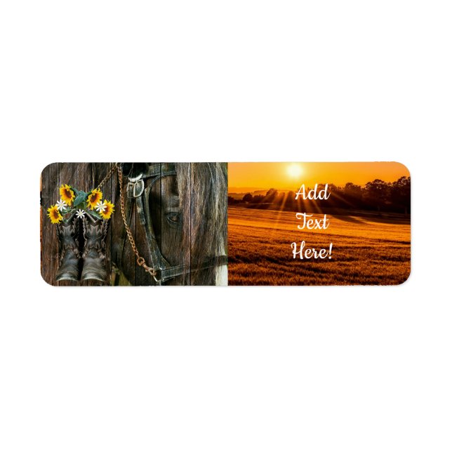 Etiqueta Horse Cowboy Boots Field Sunset (Frente)