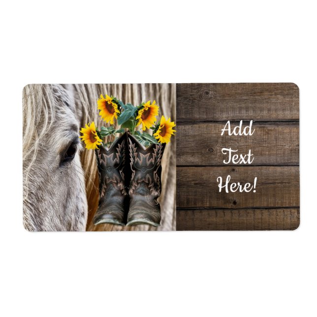 Etiqueta Horse Cowboy Boots Sunflowers (Frente)