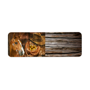 Etiqueta Horse Cowboy Gorra Lasso Sunflower Rusn Barn Board