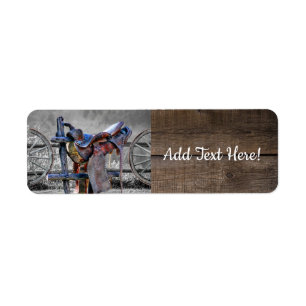 Etiqueta Horse Saddle Corral Fence Western Wagon Wheels
