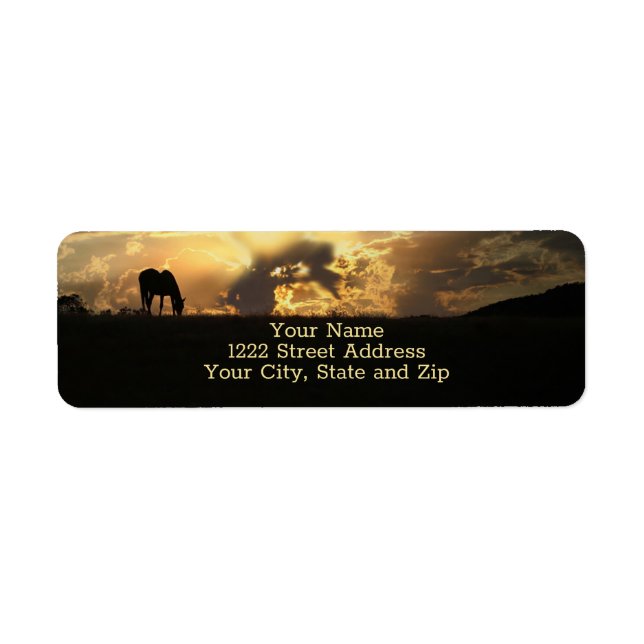 Etiqueta Horse Sunrise Hermosa Naturaleza (Frente)
