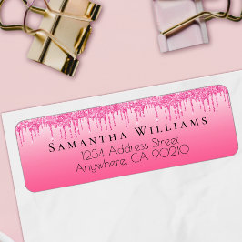 Etiqueta Hot Pink Dripping Glitter Return Address Labels