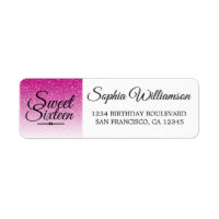 Hot Pink Glitter Sweet 16 Birthday Return Address