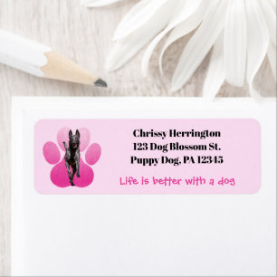 Etiqueta Huella De Papel Rosa Caliente En Perro Malinois Ro
