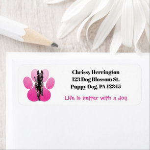 Etiqueta Huella De Papel Rosa Sobre Perro Malinois Blanco/B