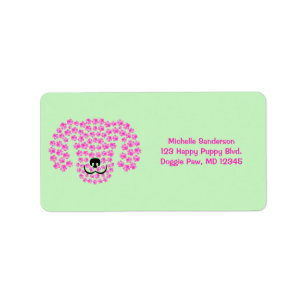 Etiqueta Huellas de cabeza de perro / Pink caliente y verde