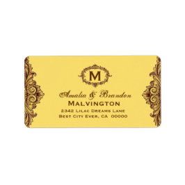 Etiqueta Hues de oro Vintage Monograma Curlicue V05